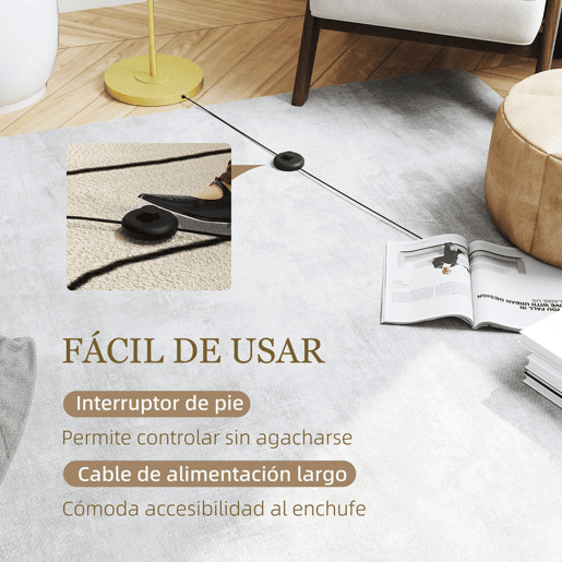 HOMCOM Candeeiro de Pé Moderno Lâmpada E27 Máx. 40W com Ecrã de Linho Estrutura de Aço e Interruptor de Pé Candeeiro de Leitura para Sala de Estar Dormitório 64x38x163,5 cm Branco e Dourado