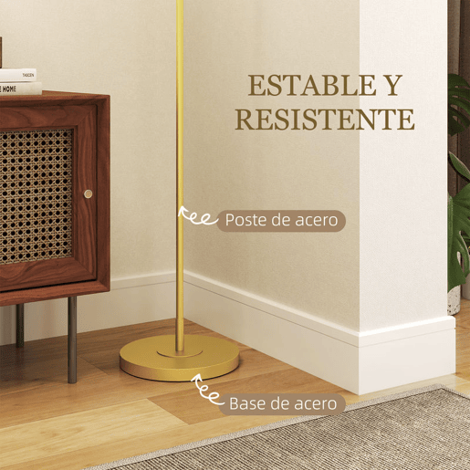 HOMCOM Candeeiro de Pé Moderno Lâmpada E27 Máx. 40W com Ecrã de Linho Estrutura de Aço e Interruptor de Pé Candeeiro de Leitura para Sala de Estar Dormitório 64x38x163,5 cm Branco e Dourado