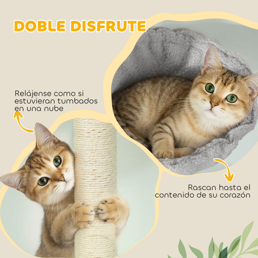 PawHut Arranhador para Gatos de Chão a Teto Altura Ajustável de 220-240 cm Torre para Gatos com Rede Plataformas em Flor Cavernas Rampa e Bola Cinza Claro
