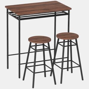 HOMCOM Conjunto de Mesa e Bancos de Bar Mesa Alta de Cozinha com 2 Bancos Industrial Prateleira Aberta Apoio para Pés Economia de Espaço para Espaços Reduzidos Sala de Estar Castanho