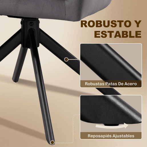 HOMCOM Conjunto de 2 Cadeiras de Refeição Giratórias 360° Cadeiras de Cozinha com Apoio de Braços Encosto Estofado Estofamento em Veludo Pés em Aço para Escritório Conferência Sala de Estar 63x64x85 cm Cinza