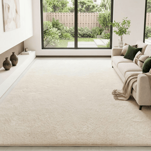 HOMCOM Tapete para Sala de Estar 120x160 cm Tapete Lavável à Máquina Pelo Longo Macio Estilo Moderno Tapete para Sala de Estar Quarto Sala de Jantar Creme