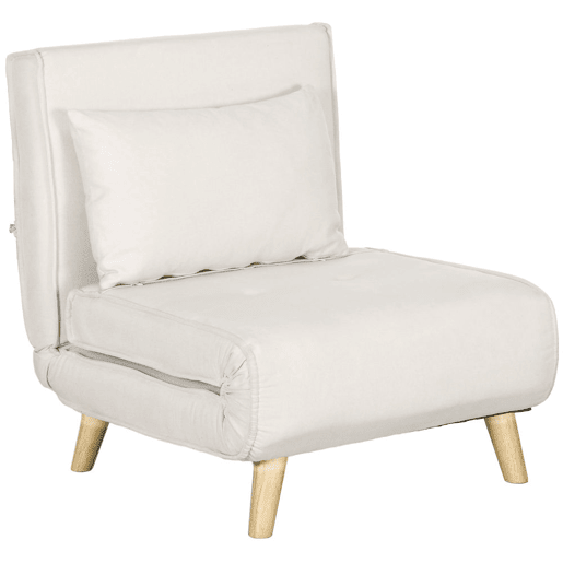 HOMCOM Sofá Cama Individual 3 em 1, Poltrona Cama Dobrável Estofada em Linho Sintético, com Encosto Ajustável em 6 Níveis, Almofada, Assento Largo, Pés de Madeira, 72x78x79 cm, Creme