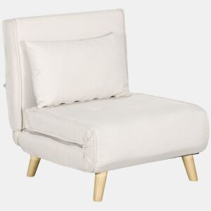 HOMCOM Sofá Cama Individual 3 em 1, Poltrona Cama Dobrável Estofada em Linho Sintético, com Encosto Ajustável em 6 Níveis, Almofada, Assento Largo, Pés de Madeira, 72x78x79 cm, Creme