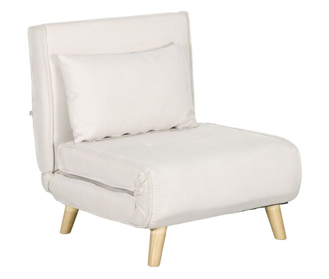 Homcom sofá cama de 1 plaza 3 en 1, sillón cama plegable tapizado en lino sintético, con respaldo ajustable en 6 niveles, almohada, asiento ancho, patas de madera, 72x78x79 cm, crema