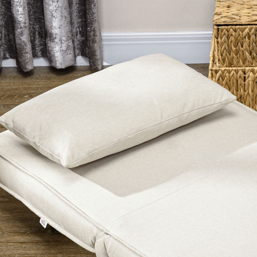 HOMCOM Sofá Cama Individual 3 em 1, Poltrona Cama Dobrável Estofada em Linho Sintético, com Encosto Ajustável em 6 Níveis, Almofada, Assento Largo, Pés de Madeira, 72x78x79 cm, Creme