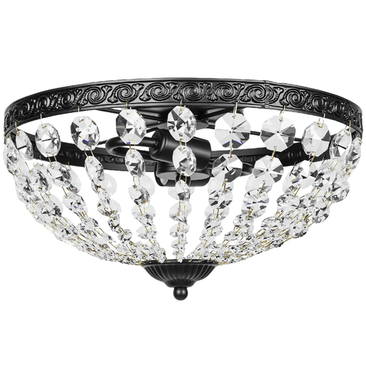 HOMCOM Candeeiro de Teto de Cristal Clássico com 2 Suportes E14 40W Candeeiro de Teto Vintage com 168 Contas de Cristal para Quarto Sala Cozinha e Sala de Jantar Preto
