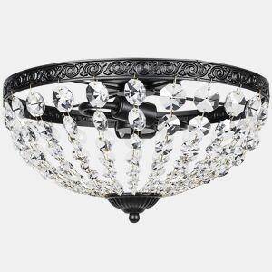 HOMCOM Candeeiro de Teto de Cristal Clássico com 2 Suportes E14 40W Candeeiro de Teto Vintage com 168 Contas de Cristal para Quarto Sala Cozinha e Sala de Jantar Preto
