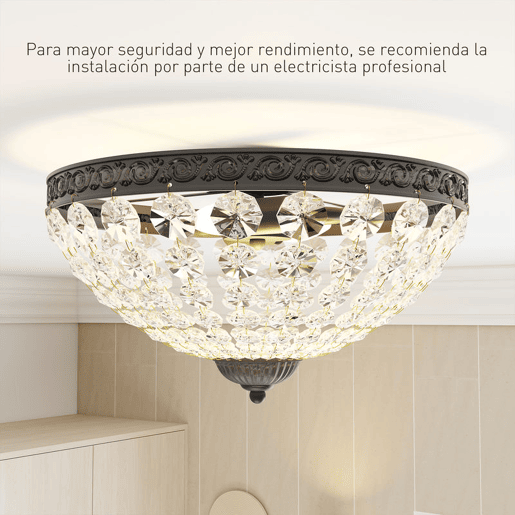 HOMCOM Candeeiro de Teto de Cristal Clássico com 2 Suportes E14 40W Candeeiro de Teto Vintage com 168 Contas de Cristal para Quarto Sala Cozinha e Sala de Jantar Preto