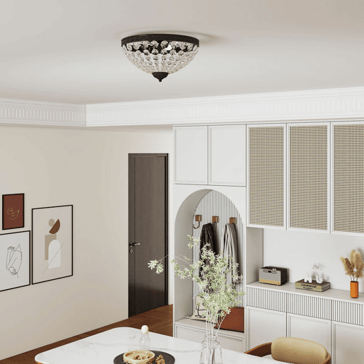 HOMCOM Candeeiro de Teto de Cristal Clássico com 2 Suportes E14 40W Candeeiro de Teto Vintage com 168 Contas de Cristal para Quarto Sala Cozinha e Sala de Jantar Preto