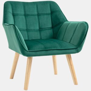 HOMCOM Poltrona Moderna de Sala, Cadeira de Leitura Estofada em Veludo com Pés de Madeira, Fácil de Montar, Cadeira Relax para Sala de Estar, Quarto e Varanda, Verde