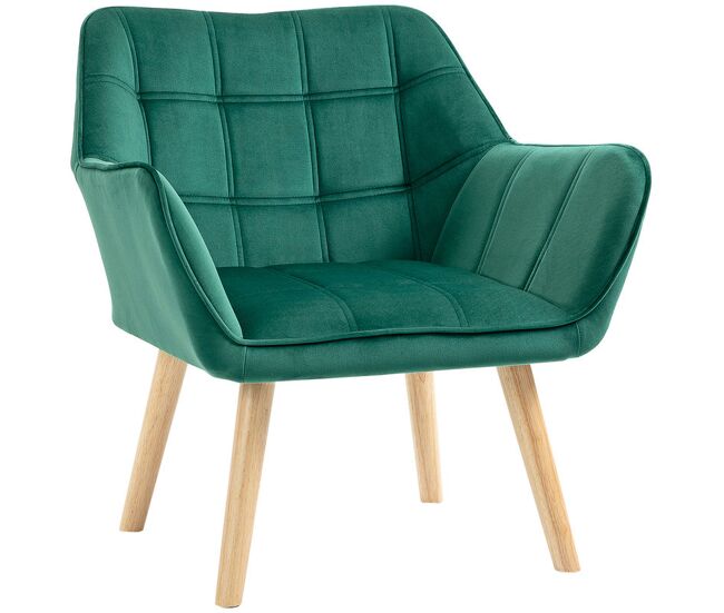 Homcom butaca de salón moderna, sillón lectura tapizado en terciopelo con patas de madera, fácil montaje, sillón relax para sala de estar, dormitorio