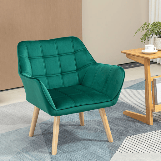 HOMCOM Poltrona Moderna de Sala, Cadeira de Leitura Estofada em Veludo com Pés de Madeira, Fácil de Montar, Cadeira Relax para Sala de Estar, Quarto e Varanda, Verde