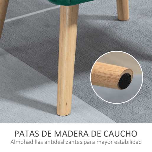 HOMCOM Poltrona Moderna de Sala, Cadeira de Leitura Estofada em Veludo com Pés de Madeira, Fácil de Montar, Cadeira Relax para Sala de Estar, Quarto e Varanda, Verde