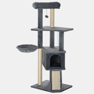 PawHut Arranhador para Gatos 127 cm Torre Escalador com Caverna Rede Cama Plataformas Rampa de Sisal Bola Pendurada Cinza