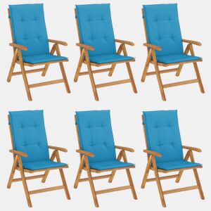 Cadeiras de jardim - Cadeiras de exterior reclináveis c almofadões 6 pcs teca maciça