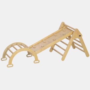 AIYAPLAY Triângulo de Escalada de Madeira 5 em 1 Escada para Crianças de 18-48 Meses com Rampa e Arco de Escalada para Deslizar ou Escalar 178x64,5x63 cm Madeira