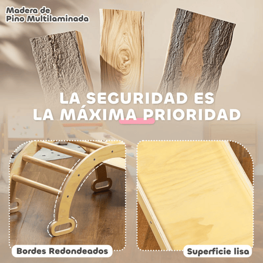 AIYAPLAY Triângulo de Escalada de Madeira 5 em 1 Escada para Crianças de 18-48 Meses com Rampa e Arco de Escalada para Deslizar ou Escalar 178x64,5x63 cm Madeira
