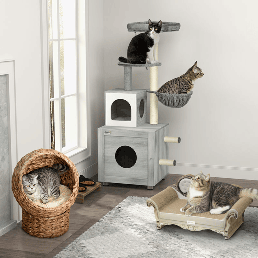 PawHut Arranhador para Gatos de Cartão Arranhador em Forma de Sofá 2 em 1 Arranhador para Gatos com Catnip para Interior 60x29,5x29 cm Bege