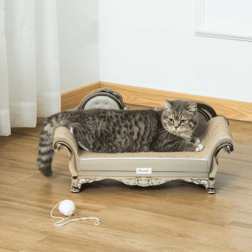 PawHut Arranhador para Gatos de Cartão Arranhador em Forma de Sofá 2 em 1 Arranhador para Gatos com Catnip para Interior 60x29,5x29 cm Bege