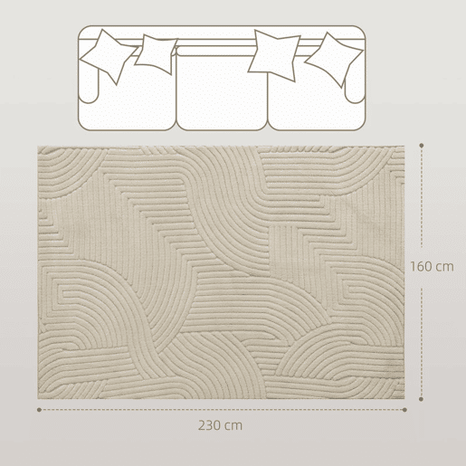 HOMCOM Tapete Sala de Estar 160x230 cm Tapete Pelo Curto Estilo Moderno Base Antiderrapante Tecida à Máquina Tapete para Sala de Estar Quarto Sala de Jantar Creme