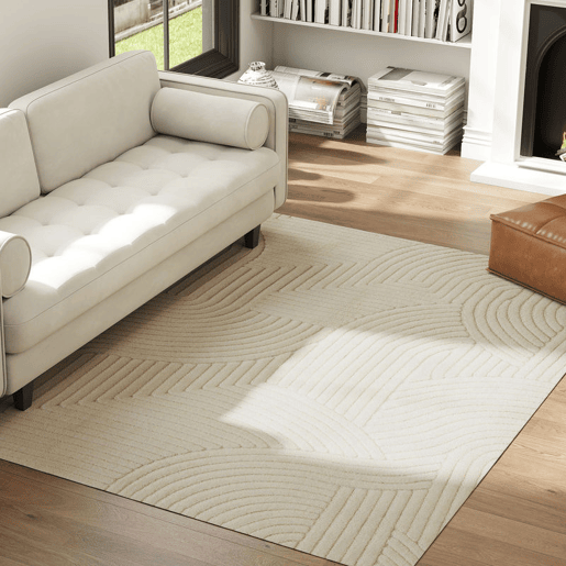 HOMCOM Tapete Sala de Estar 160x230 cm Tapete Pelo Curto Estilo Moderno Base Antiderrapante Tecida à Máquina Tapete para Sala de Estar Quarto Sala de Jantar Creme