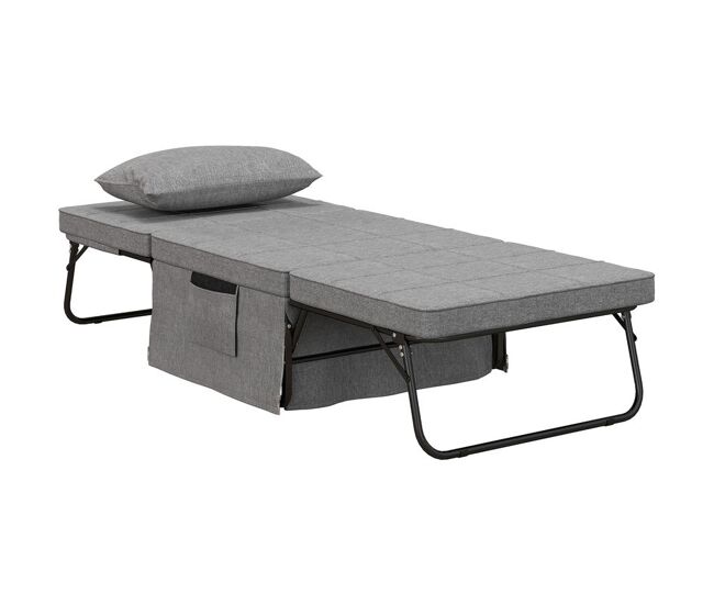 Homcom sofá cama de 1 plaza 4 en 1, sillón cama plegable, otomana, tapizado en lino, con respaldo ajustable de 5 niveles, almohada acolchada, para oficina, dormitorio, salón, 75x80x74 cm, gris