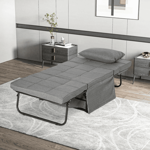 HOMCOM Sofá Cama 4 em 1 Poltrona Cama Desdobrável Estofado em Linho com Encosto Ajustável em 5 Níveis e Almofada Acolchoada para Escritório, Quarto Sala 75x80x74 cm Cinza