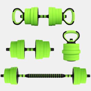 SPORTNOW Conjunto de Halteres 30 kg 4 em 1 Conjunto de Pesos com Kettlebell Barra de Pesos para Treino de Força em Casa Ginásio Escritório Verde