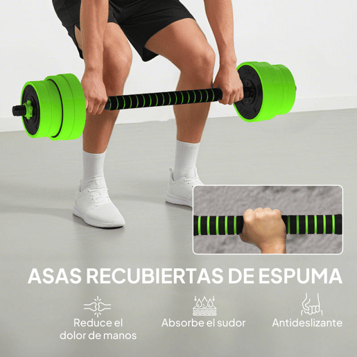 SPORTNOW Conjunto de Halteres 30 kg 4 em 1 Conjunto de Pesos com Kettlebell Barra de Pesos para Treino de Força em Casa Ginásio Escritório Verde