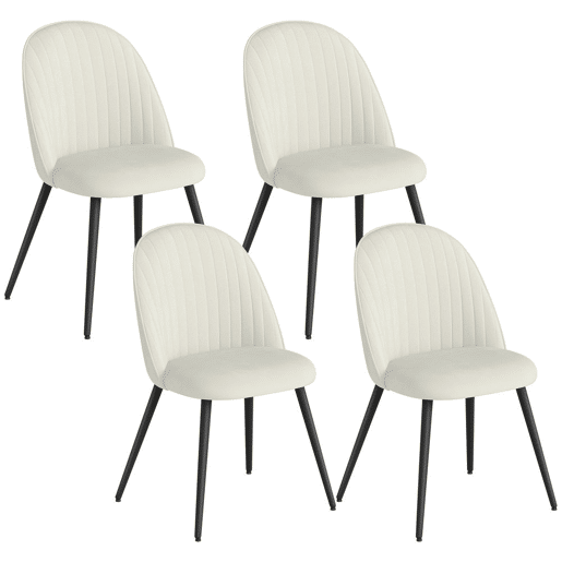HOMCOM Conjunto de 4 Cadeiras de Sala de Jantar Modernas Cadeiras Estofadas em Veludo com Encosto Alto e Pés de Aço para Sala de Estar 50x52x83 cm Creme