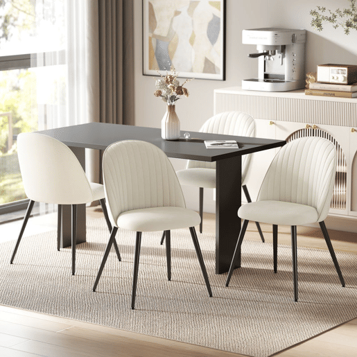 HOMCOM Conjunto de 4 Cadeiras de Sala de Jantar Modernas Cadeiras Estofadas em Veludo com Encosto Alto e Pés de Aço para Sala de Estar 50x52x83 cm Creme