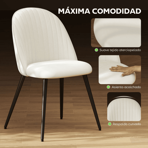 HOMCOM Conjunto de 4 Cadeiras de Sala de Jantar Modernas Cadeiras Estofadas em Veludo com Encosto Alto e Pés de Aço para Sala de Estar 50x52x83 cm Creme