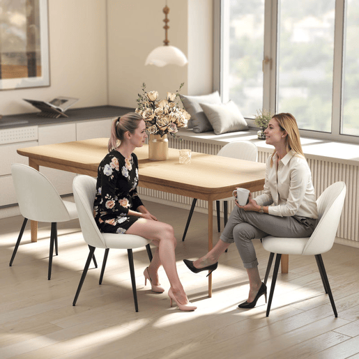HOMCOM Conjunto de 4 Cadeiras de Sala de Jantar Modernas Cadeiras Estofadas em Veludo com Encosto Alto e Pés de Aço para Sala de Estar 50x52x83 cm Creme