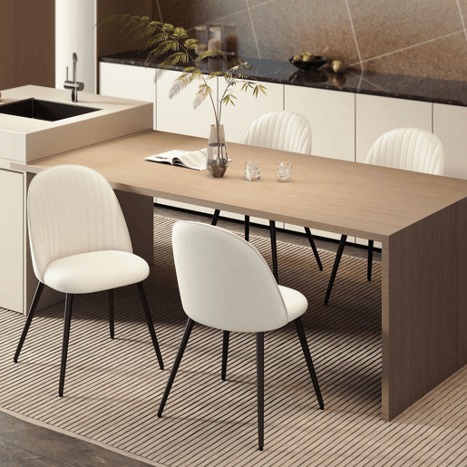 HOMCOM Conjunto de 4 Cadeiras de Sala de Jantar Modernas Cadeiras Estofadas em Veludo com Encosto Alto e Pés de Aço para Sala de Estar 50x52x83 cm Creme