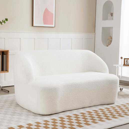 HOMCOM Sofá de 2 Lugares Estofado em Borreguito Sofá de Sala de Estar de 142 cm com Design Curvo e Acolchoamento Grosso Sem Necessidade de Montagem para Quarto Sala de Estar ou Escritório 142x85x73,5 cm Creme