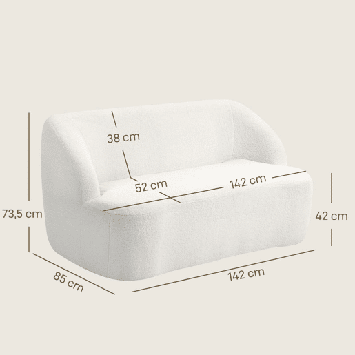 HOMCOM Sofá de 2 Lugares Estofado em Borreguito Sofá de Sala de Estar de 142 cm com Design Curvo e Acolchoamento Grosso Sem Necessidade de Montagem para Quarto Sala de Estar ou Escritório 142x85x73,5 cm Creme