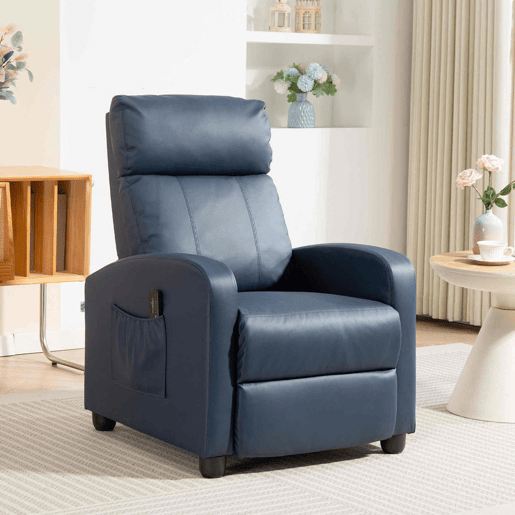 HOMCOM Poltrona de Massagem Poltrona Relax Reclinável com 2 Zonas de Massagem 8 Programas 5 Níveis de Intensidade e Controlo Remoto Estofada em PU 68x88x98 cm Azul Escuro HOMCOM Poltrona de Massagem Poltrona Relax Reclinável com 2 Zonas de Massagem 8 Programas 5 Níveis de Intensidade e Controlo Remoto Estofada em PU 68x88x98 cm Azul Escuro