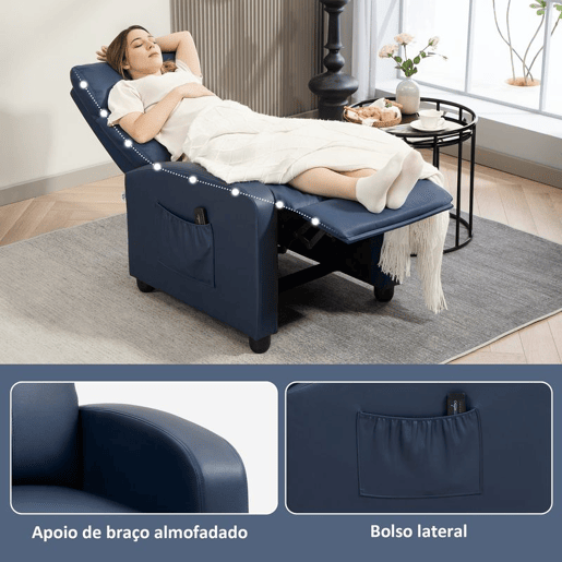 HOMCOM Poltrona de Massagem Poltrona Relax Reclinável com 2 Zonas de Massagem 8 Programas 5 Níveis de Intensidade e Controlo Remoto Estofada em PU 68x88x98 cm Azul Escuro HOMCOM Poltrona de Massagem Poltrona Relax Reclinável com 2 Zonas de Massagem 8 Programas 5 Níveis de Intensidade e Controlo Remoto Estofada em PU 68x88x98 cm Azul Escuro