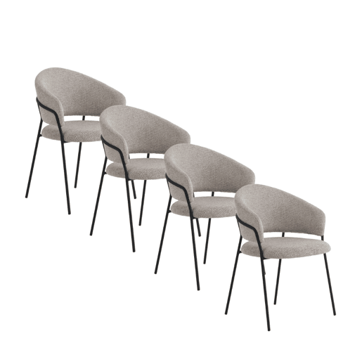 Pacote de 4 cadeirões estofados em chenille bege e pés de metal preto Pacote de 4 cadeirões estofados em chenille bege e pés de metal preto