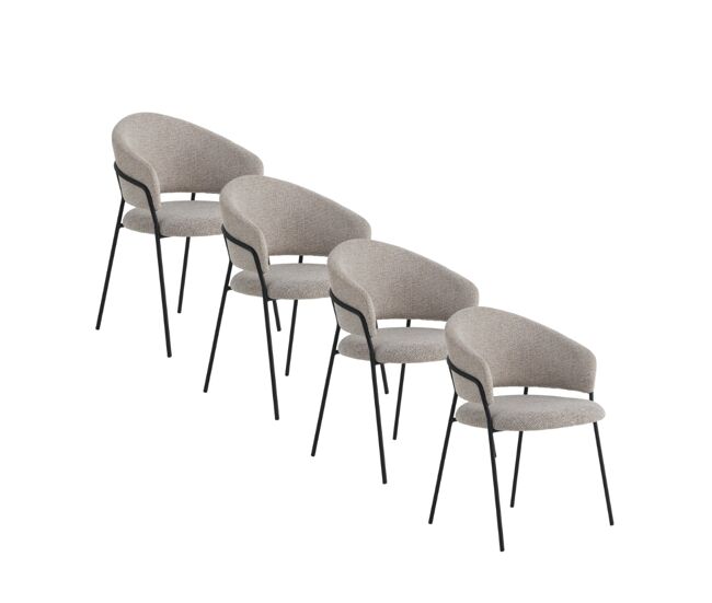 Pack de 4 sillones tapizados en chenilla color beige y patas de metal color negro