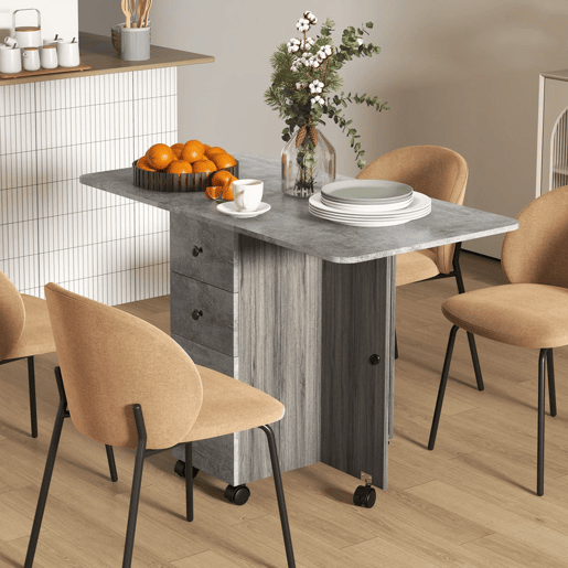 HOMCOM Mesa de Refeição Dobrável com Rodas Mesa Abatível com 2 Gavetas e Armário Mesa Auxiliar Multifuncional para Estúdio Cozinha 120x60x76,5 cm Cinza HOMCOM Mesa de Refeição Dobrável com Rodas Mesa Abatível com 2 Gavetas e Armário Mesa Auxiliar Multifuncional para Estúdio Cozinha 120x60x76,5 cm Cinza