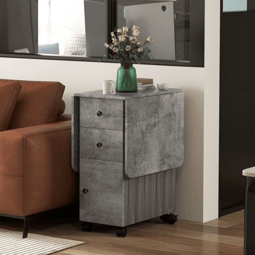 HOMCOM Mesa de Refeição Dobrável com Rodas Mesa Abatível com 2 Gavetas e Armário Mesa Auxiliar Multifuncional para Estúdio Cozinha 120x60x76,5 cm Cinza HOMCOM Mesa de Refeição Dobrável com Rodas Mesa Abatível com 2 Gavetas e Armário Mesa Auxiliar Multifuncional para Estúdio Cozinha 120x60x76,5 cm Cinza