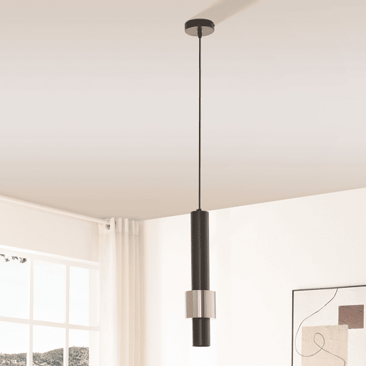 Candeeiro suspenso Lulled com Abajur Cilíndrico Duplo GU10 200x10x10cm - Preto  Prateado lux.pro
