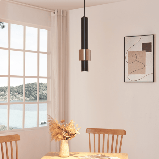 Candeeiro suspenso Lulled com Abajur Cilíndrico Duplo GU10 200x10x10cm - Preto  Prateado lux.pro