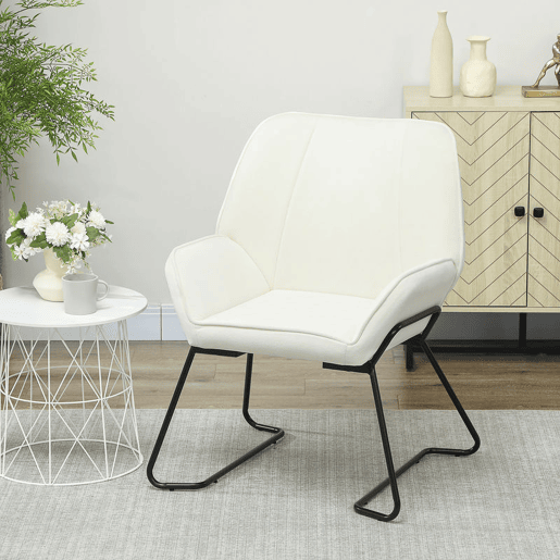 HOMCOM Poltrona Sala de Estar Moderna Poltrona de Leitura com Assento Largo e Acolchoado Estofada em Veludo Pés de Metal Poltrona para Dormitório 70x67,5x87 cm Creme
