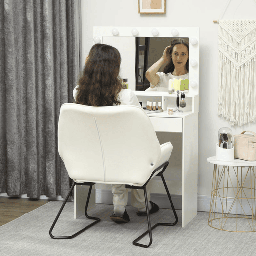 HOMCOM Poltrona Sala de Estar Moderna Poltrona de Leitura com Assento Largo e Acolchoado Estofada em Veludo Pés de Metal Poltrona para Dormitório 70x67,5x87 cm Creme