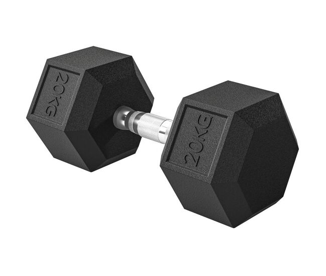 Homcom mancuerna hexagonal 20 kg de hierro fundido, pesas de metal recubiertas de goma, con mango moleteado, para entrenamiento en casa, gimnasio, y oficina, negro y plata