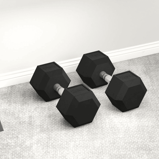 HOMCOM Haltere Hexagonal 20 kg de Ferro Fundido Haltere de Metal Revestido de Borracha com Cabo para Treino em Casa Ginásio e Escritório Preto e Prata