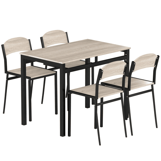 HOMCOM Conjunto de Mesa e Cadeiras de Refeição Mesa de Cozinha Retangular com 4 Cadeiras Estilo Moderno Estrutura Metálica para Espaços Pequenos Carvalho e Preto